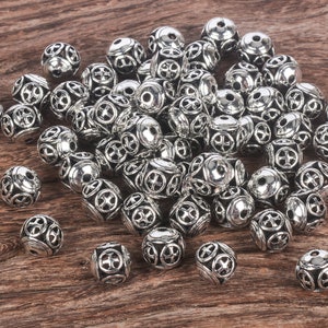 prayer cross filigree round beads serenity alloy beads religious metal jewelry beads holy bracelet beads round metal beads 20pcs image 4