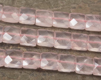 faceted square beads Madagascar rose quartz gemstone - natural gemstone square beads for quality jewelry - faceted stone beads - 15inch