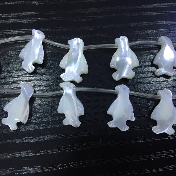penguin shell charms - white animal beads - funny beading materials - animal beads supplies - the south pole animals - 11x18mm beads