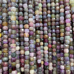 gemstone faceted dice cube 5mm beads - square cube stone beads for jewelry making - green blue rose beads beading supplies - natural stone