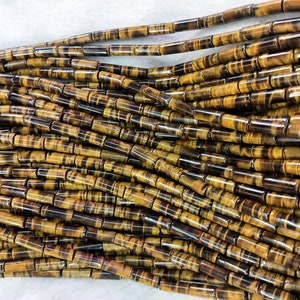 brown tigers eye tube beads - natural gemstone cylinder beads - jewelry making link beads - gemstone beads - beading material - 15 inch