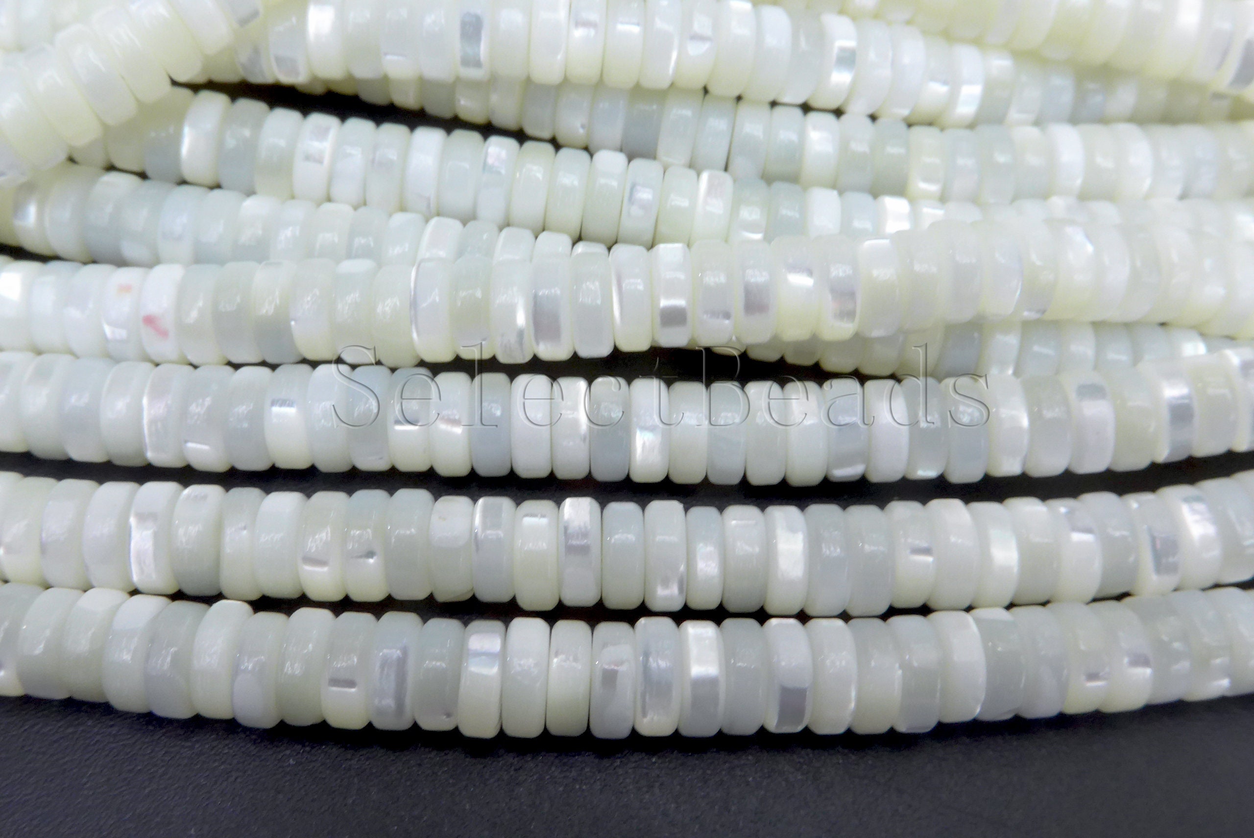 white MOP heishi beads - natural mother of pearl beads - natural shel…
