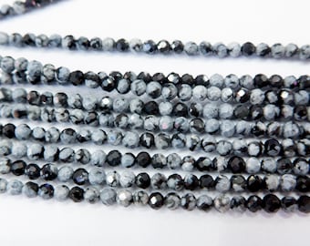 snowflake obsidian beads - faceted obsidian round beads - 3mm stone spacer beads - grey and white gemstone beads - jewelry supplies-15inch