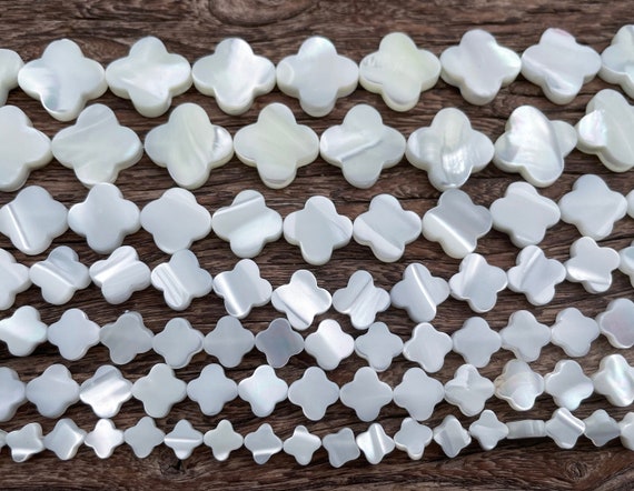 shell clover beads - white shell 4 leaf beads - lucky symbol shell beads - plant jewelry beads - mother of pearl  beads supplies -15inch