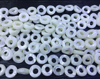 MOP donut beads - white shell frame beads - round frame shell beads - sea shell supplies -circle  beads for jewelry - ring beads -15inch