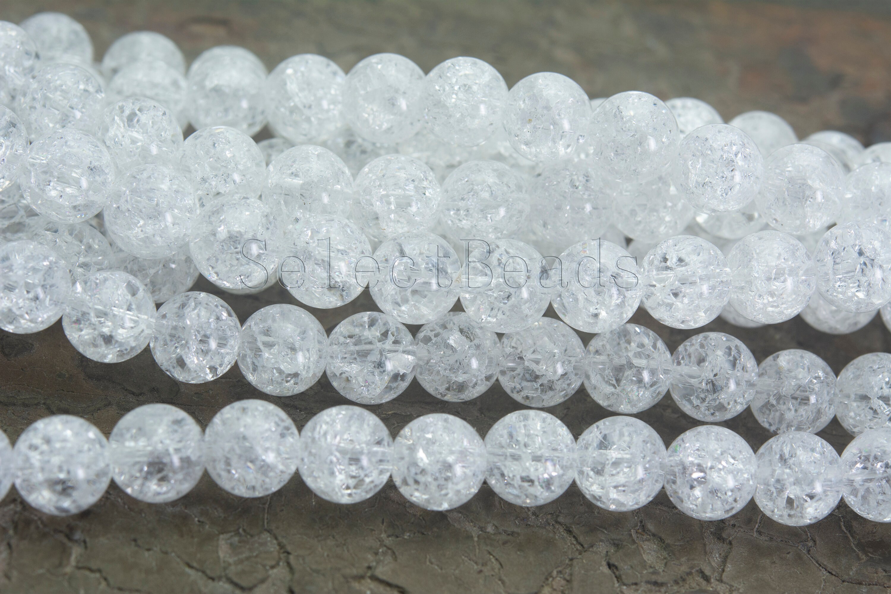 Natural White Rock Crystal Crackle Quartz Frost Matte Round Beads Strand 15" YB 
