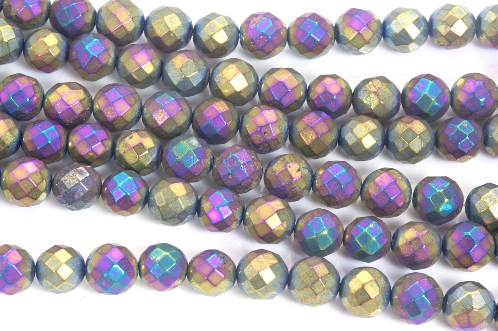 Titanium Pyrite Faceted Round Beads Peacock Purple Plated Etsy