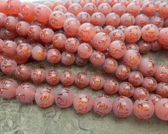 red carnelian mantra beads - matte red agate gemstone -  Tibetan OM beads - religious player beads - meditation beads  -15inch