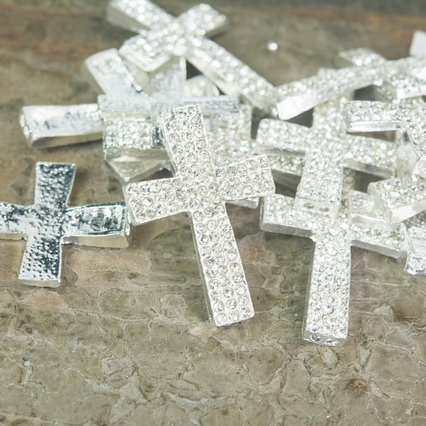 crystal metal cross pendant - sparkle rhinestone cross beads - Christian cross pendant - rosary making supplies -38x26mm cross oendant -6pcs