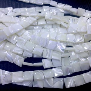 perline quadrate di conchiglia - MOP bianco per la creazione di gioielli - articoli in madreperla - materiale per perline di conchiglia - perline da 10-16 mm - 15 pollici