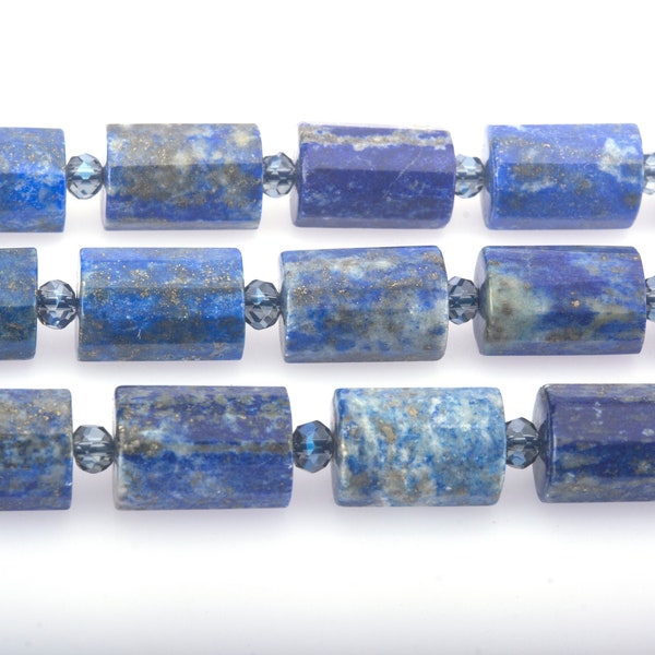 lapis lazuli faceted tube beads - genuine lapis stone beads - natural lappis gem beads - lapis lazuli beads - 10x14mm tube beads - 15inch