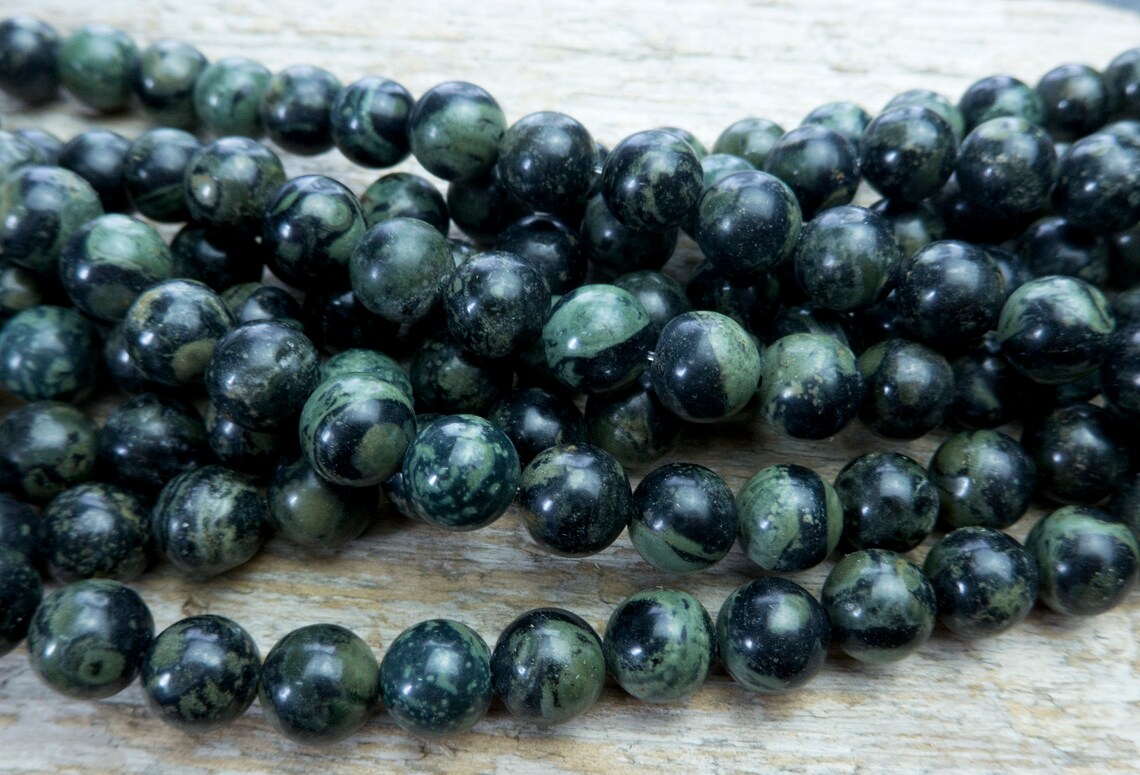 Green Kambaba Jasper Round Beads Forest Green Jasper Beads Etsy