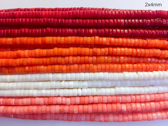 coral heishi beads - red coral heishi beads - white bamboo coral beads - white jewelry beads - ocean shell beads wholesale - 15inch