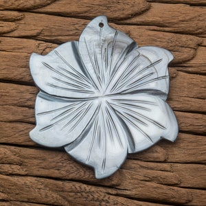 grey shell flower pendant - dyed river shell 50mm pendant - carved shell jewelry beads - pendant jewelry making supplies - jewelry shells image 3