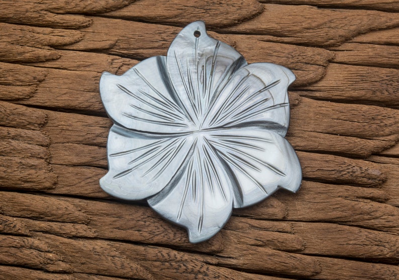 grey shell flower pendant - dyed river shell 50mm pendant - carved shell jewelry beads - pendant jewelry making supplies - jewelry shells image 3