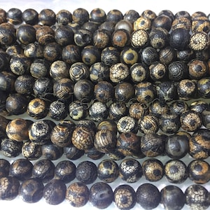 black eye agate Dzi eye stone beads - round prayer beads  - beads for making malas -  ancient agate beads - 8mm Tibetan Dzi -15inch