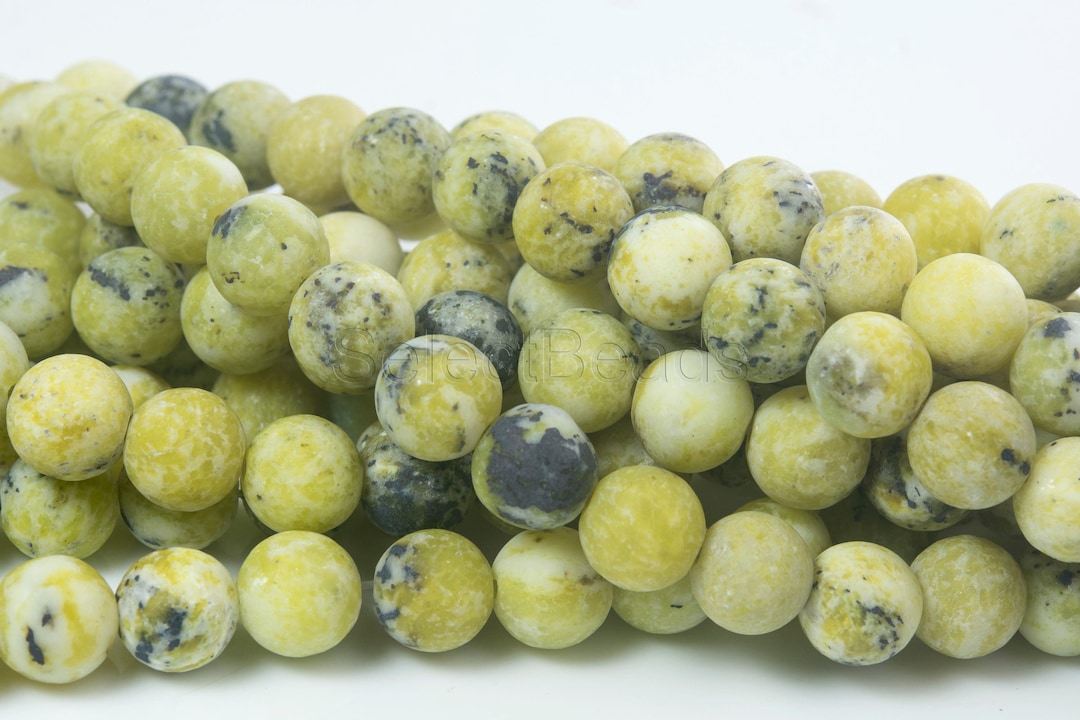 Matte Yellow Turquoise Beads Yellow Gemstone Jewelry Beads Black and