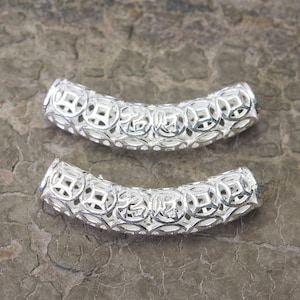 sterling silver filigree bracelet tube - curved tube beads for leather cord bracelet - genuine precious silver for cord jewelry making