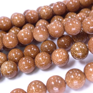 goldstone beads - gold glitter beads -  craft beads for jewelry - bead making supplies -  charms and beads - brown round beads - 15inch
