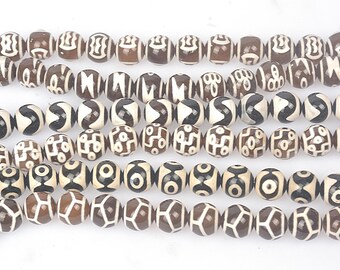Tibetan Dzi Agate Beads, Buddhist Lucky Eyes Stones, antique agate gemstone, Mala Boho Beads, 10mm Round Agate, Dzi Beads, 9 eyes beads