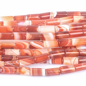 red banded agate tube beads - natural stripes cylinder beads - stone jewelry link beads - gemstone tube beads - red tube beads -  15 inch