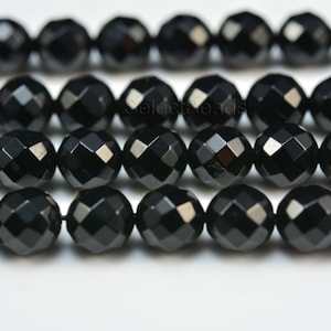 faceted round onyx beads - natural black onyx gemstone beads for jewelry beading - black agate faceted beads - black gemstone beads -15inch