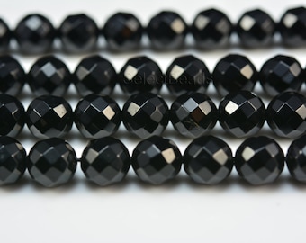 faceted round onyx beads - natural black onyx gemstone beads for jewelry beading - black agate faceted beads - black gemstone beads -15inch
