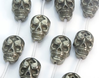pyrite gemstone beads - skull beads wholesale - carved pendants - fools gold - jewelry beads and stone - skull beads -size 20x15mm -13 beads