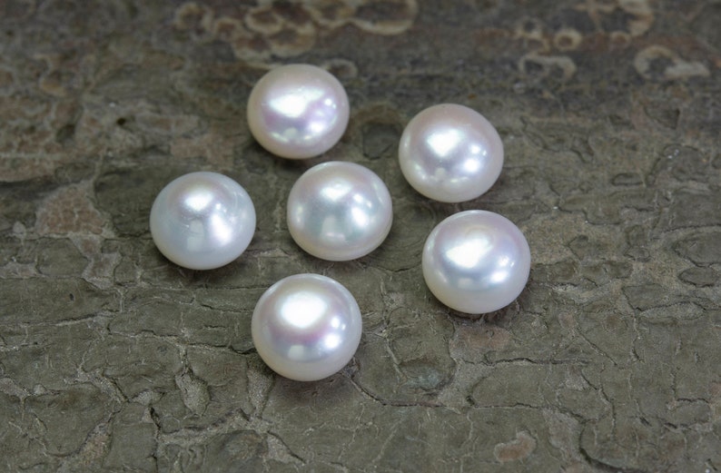 half drilled freshwater pearls white pearl bread shape beads pearl beads for earrings half hole pearl beads for wedding jewelry image 1