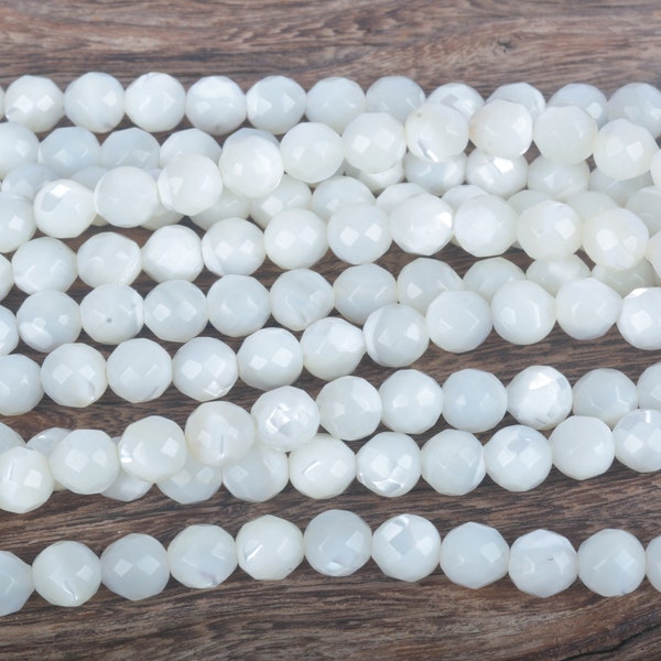perlas de concha de nácar facetadas - perlas facetadas de concha marina blanca - perlas redondas facetadas - perlas para hacer joyas - perlas de 2 mm 3 mm 10 mm - 15 pulgadas