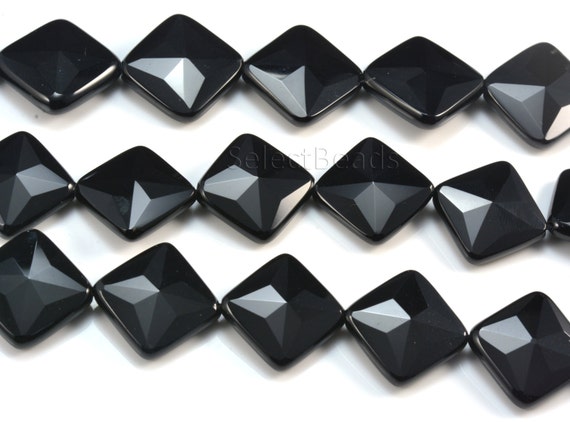 Faceted Black Agate Gemstone Teardrop Beads 15" 8x12mm 10x14mm 13x18mm 10x30mm 