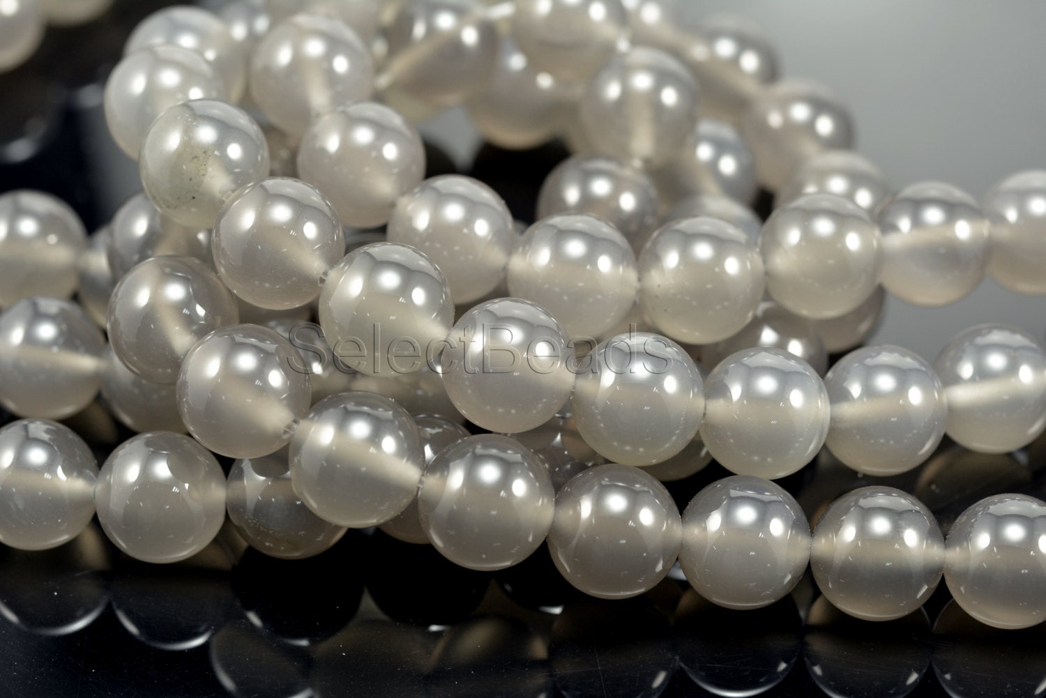 Agata Grigia, Pietra Fine Rotonda 8mm, Filo Da 38-39 Cm - Cookson