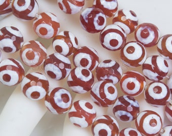 red agate Dzi agate faceted beads - red Tibetan agate round beads - hand paste Dzi eye agate gemstone  -8mm,10mm Dzi agate beads -5inch