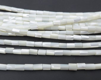 MOP tube beads - cylinder shell beads - white jewelry beads - jewelry components - jewelry making supplies - mother of pearl -  15inch