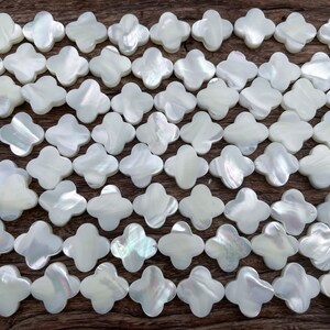 shell clover beads - white shell 4 leaf beads - lucky symbol shell beads - plant jewelry beads - mother of pearl beads supplies -15inch image 3