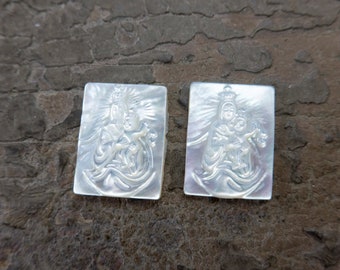 the Virgin Mary cameo pendants - white mother of pearl engraved pendant - rectangle shell pendant - jewelry making supplies -jewelry pendant