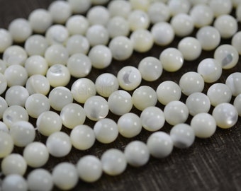 mother of pearl beads - white MOP beads - round shell beads - natural shell beads - mother of pearl shells - 4-7mm round beads - 15 inch