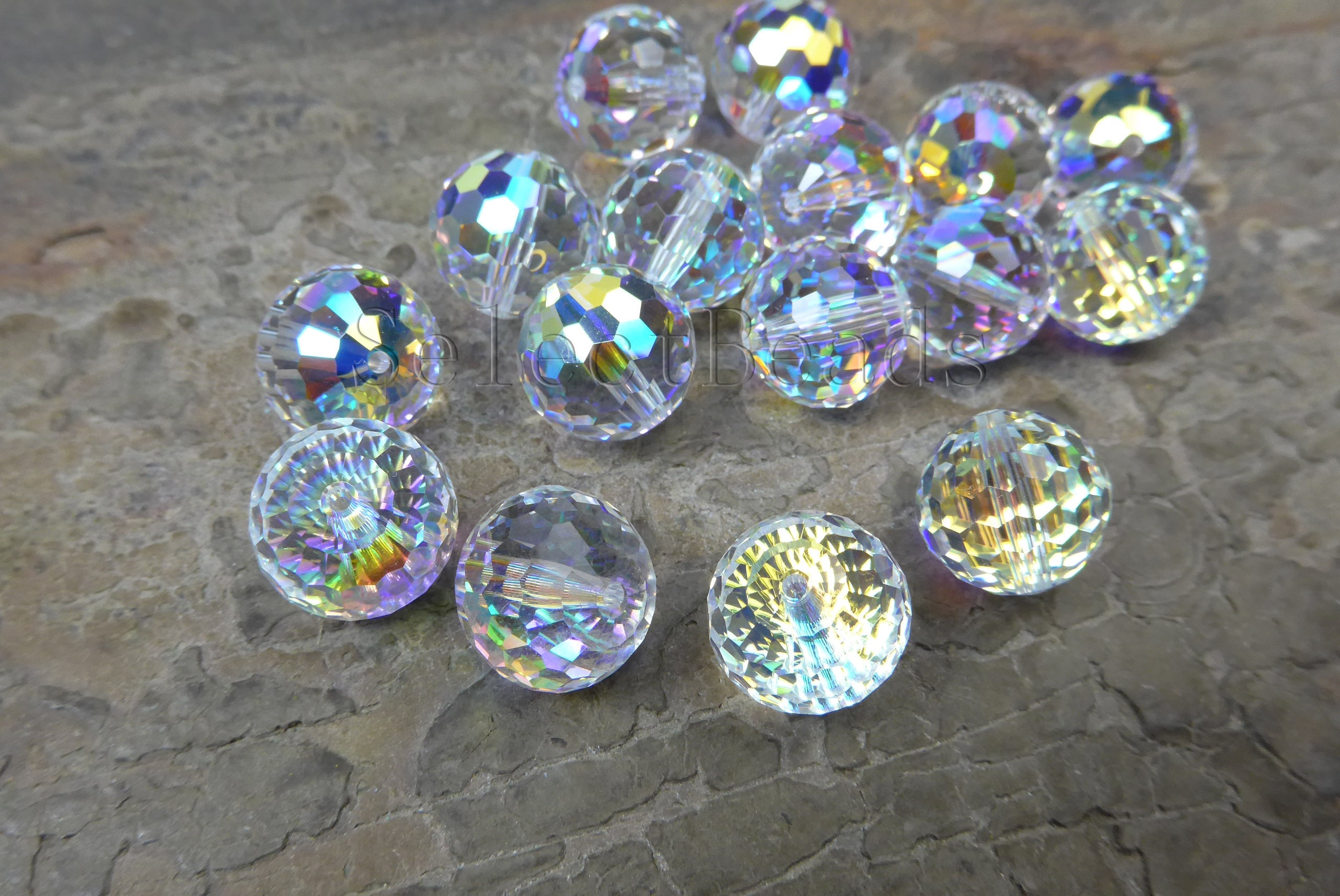 Swarovski Crystal Beads Faceted Round Beads AB Coated Crystal Beads Clear  Wedding Beads Jewelry Making Crystal Loose Bead 4pcs 