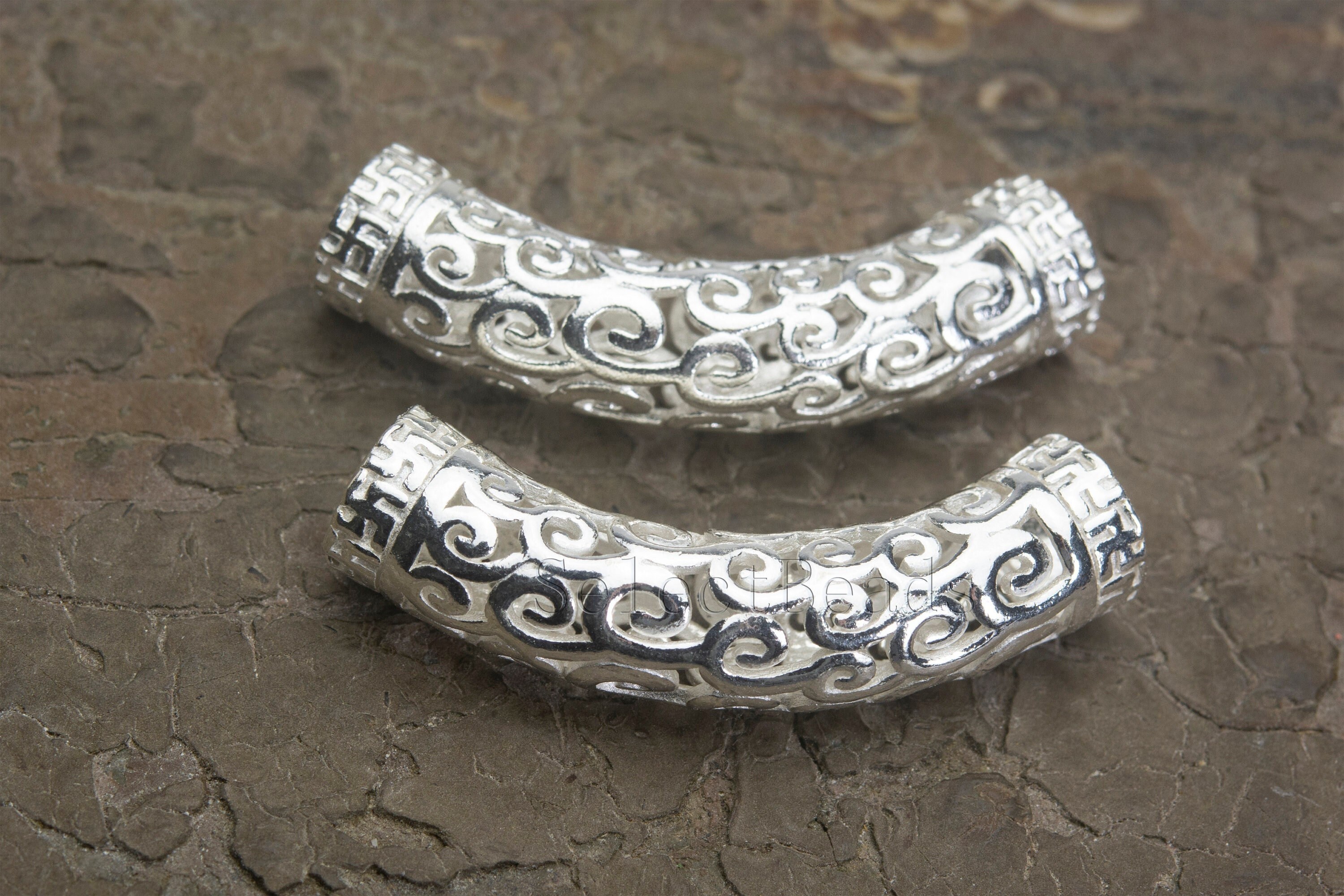 Sterling silver curved tube beads shop
