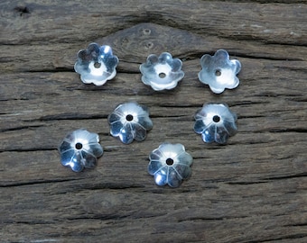 sterling silver pumpkin pattern bead caps - beading end caps - jewelry findings materials - beading supplies - jewelry supplies