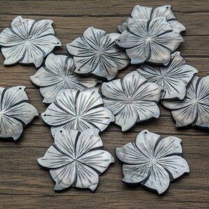 grey shell flower pendant - dyed river shell 50mm pendant - carved shell jewelry beads - pendant jewelry making supplies - jewelry shells image 2