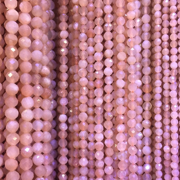 small sunstone faceted beads - 2mm sunstone beads - 3mm gemstone beads - 4mm natural stone beads - tiny gem beads supplies -15 inch