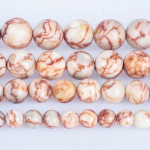 natural red vein marble jasper beads - red line round beads - red and white stone beads - jewelry beading supplies- 6-12mm beads -15inch