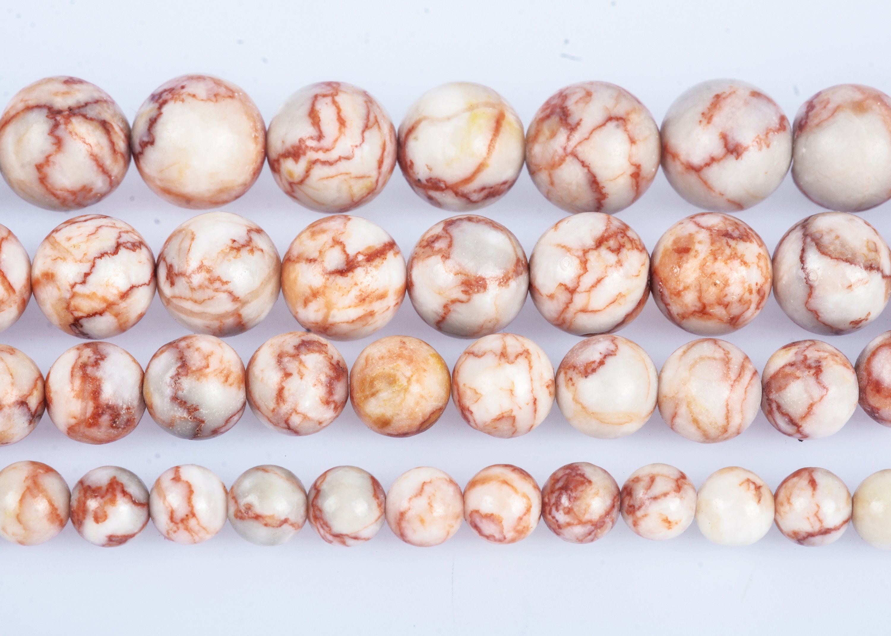 Natural Red Vein Marble Jasper Beads - Red Line Round Beads - Red
