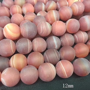 matte red banded agate,  round bead, 4-12mm, agate bead, striped agate, red stone bead, red and white, colorful bead, red gemstone