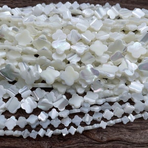 shell clover beads - white shell 4 leaf beads - lucky symbol shell beads - plant jewelry beads - mother of pearl beads supplies -15inch image 2