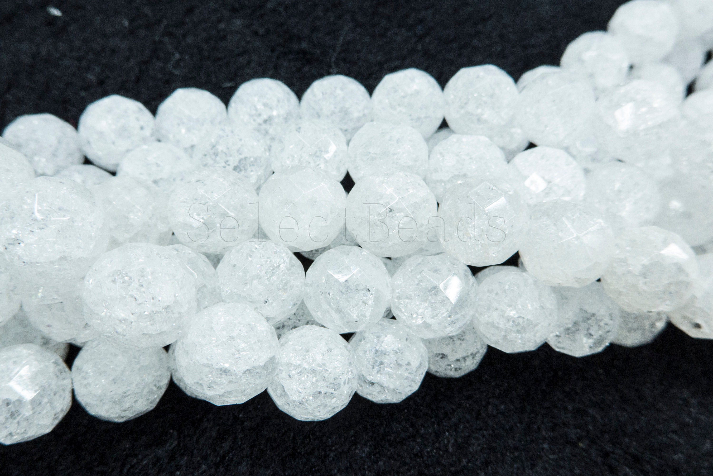 faceted crackle crystal quartz beads natural white quartz | Etsy