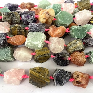 mixed gemstone chunky raw nuggets - free form pendant making pc - pendant making supplies - natural gemstone nugget beads - 15 inch strand