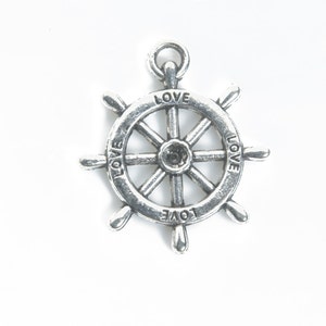 antique silver rudder charms for jewelry - captain wheel charms - alloy helm charms - silver tone sailing charms - size 20mm -20pcs
