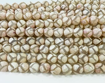 beige Dzi agate  beads - Tibetan agate gemstone round beads - Dzi agate beading project - agate beads wholesale supplies   -15inch